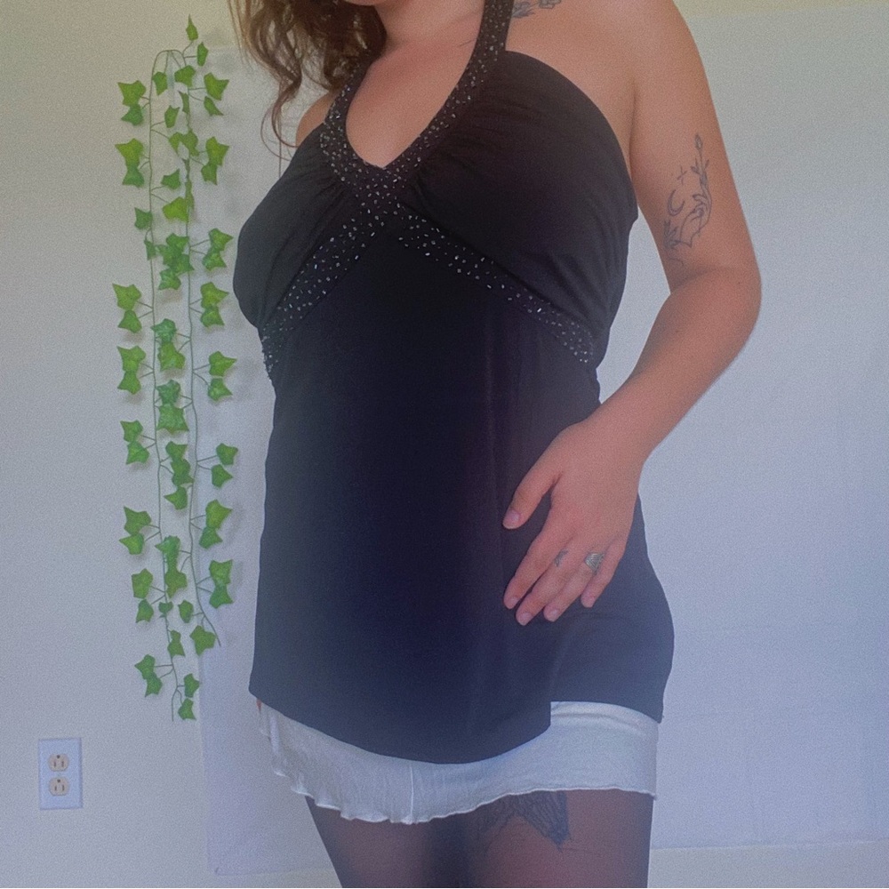 SPENSE black vintage y2k sparkle flowy halter top 🖤
